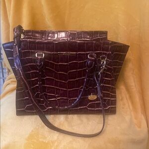 Brahmin Brown Crocodile-Embossed Satchel with Glossy Finish